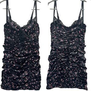 For Love and Lemons Floral Black Satin Lace Mini Dress Bodycon Going Out Size M